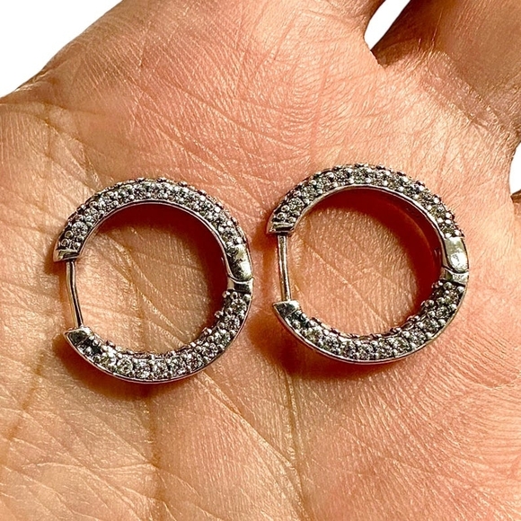 Trending CZ Hoop Earrings | Sterling Silver 925 Sparkle Huggies | Dainty - Picture 10 of 10